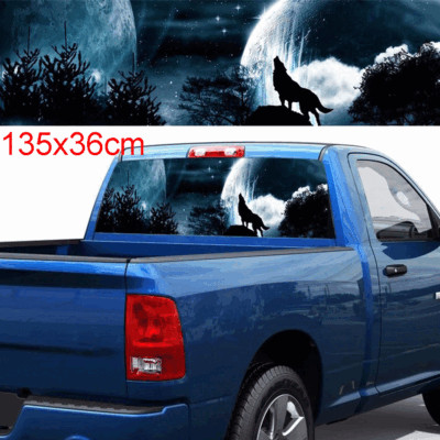 135 x 36cm Car Truck Rear Window Wolf Howling Moon Galaxy Graphics Decal Sticker