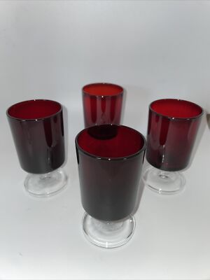 VINTAGE SET OF 4 ARCOROC FRANCE LUMINARC CAVALIER RUBY RED JUICE GLASSES - 4