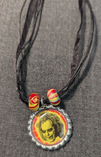 Beetlejuice Ghost Black Ribbon Bottle Cap Bling Charm Necklace Groovy Beads