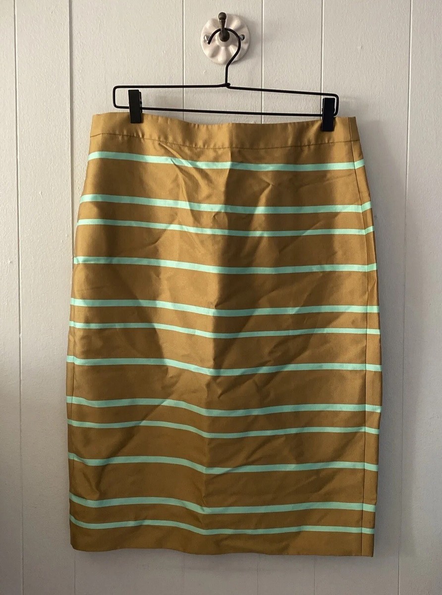 J. Crew Pencil Skirt In Jacquard Stripe Size 14 Olive Blade J. Crew Pencil Skirt In Jacquard Stripe Size 14 Olive Blade