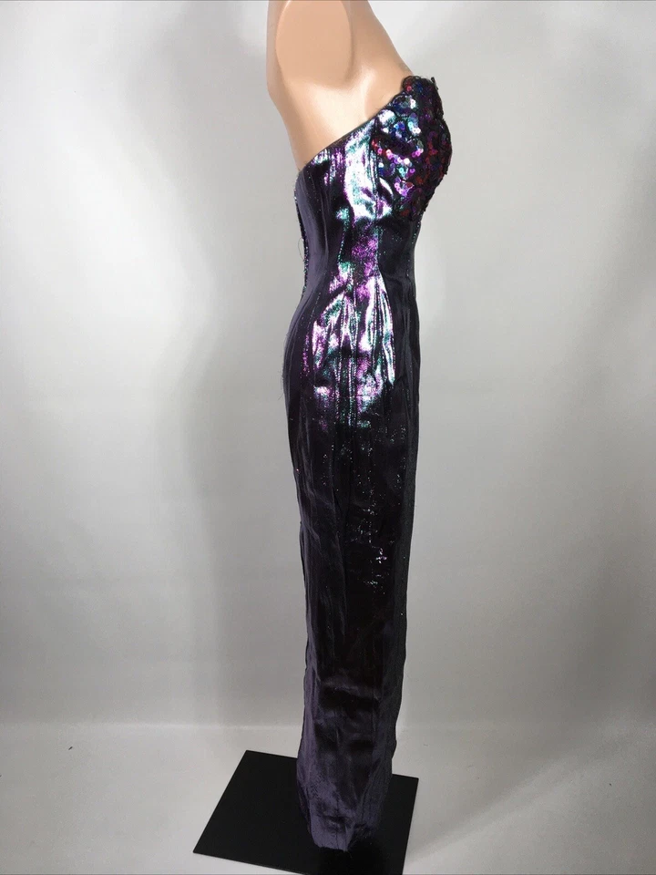 Vintage 80s Liquid Multicolor Lame Foil Cocktail Prom Party Dress S/M Sequin - Image 4 of 4