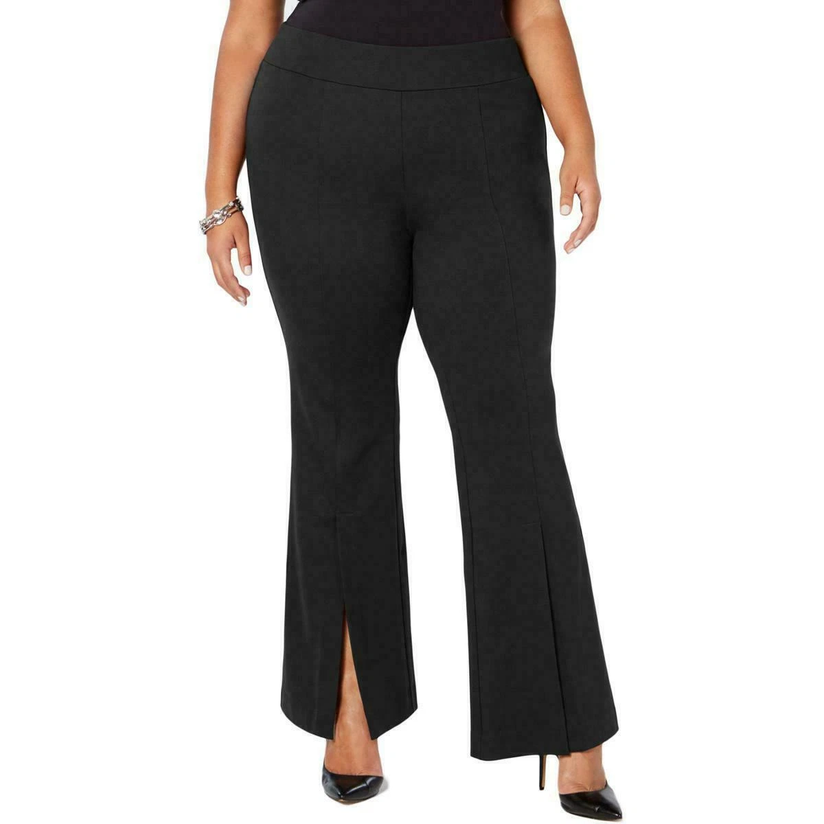 INC International Concepts Womens 24W Black Flare Leg Split Front