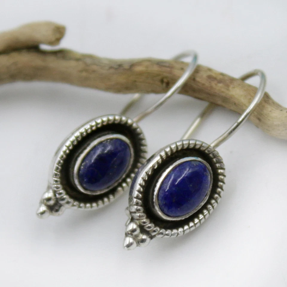Lapislazzuli Orecchini Pendenti Argento Sterling 925 Ovale India OZ - Immagine 2 di 3
