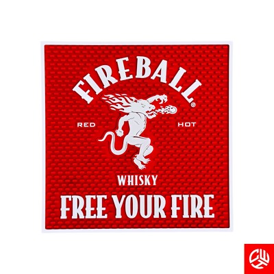 Fireball Whiskey Rubber Bar Mat 12x12 - Brand New, Heavy Duty - FREE YOUR FIRE