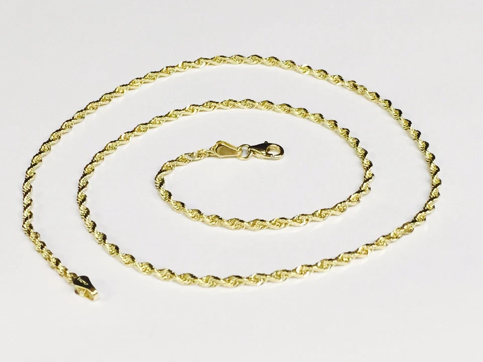 Cadena/collar colgante de cuerda con corte de diamante macizo de 20" de oro amarillo de 10k 2 mm 4,2 gramos