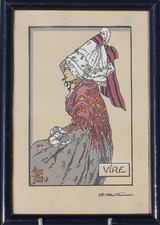 GEO-FOURRIER - ESTAMPE REHAUSSÉE AU POCHOIR - NORMANDIE - VIRE - 18 x 12 cm