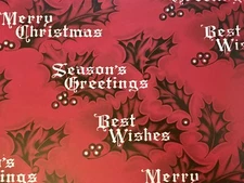 VTG MERRY CHRISTMAS BEST WISHES SEASONS GREETINGS WRAPPING PAPER GIFT WRAP  NOS