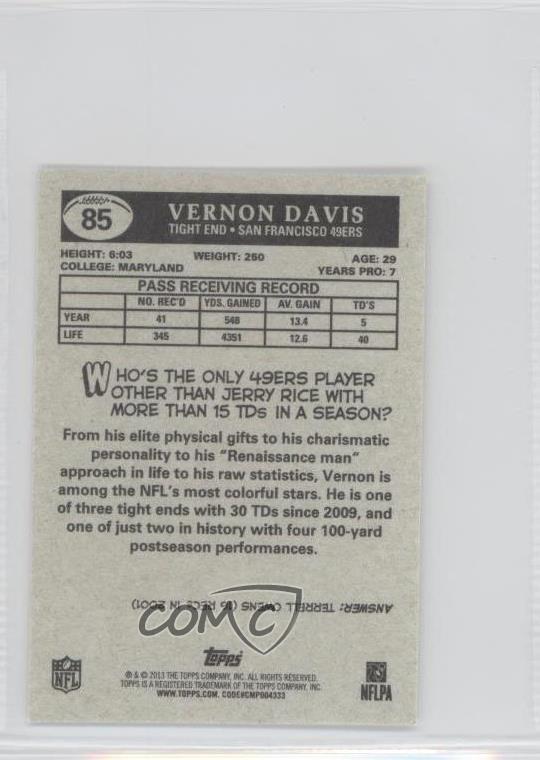 2013 Topps 1959 Topps Design Minis Vernon Davis 85 eBay