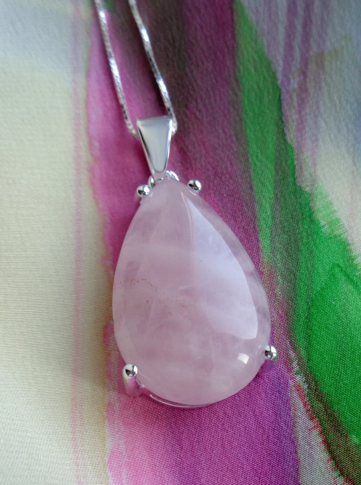 Rosenquarz Anhänger wahlweise solo oder mit Kette 45 cm 925er-Silber Batr23