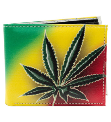 Rasta Marijuana Leaf Printed Leather Men's Bifold Wallet Double Flap ...