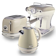Retro Jug Kettle & Toaster With Espresso Coffee Machine Set, Cream, Ariete