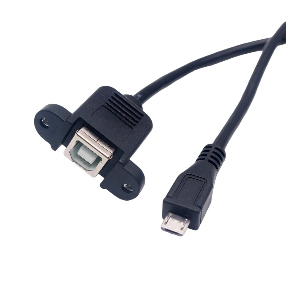 1x Printer Panel Mount USB 2.0 B Female Socket To Micro USB 5 Pin Male Cable 1FT - Image 3 of 4