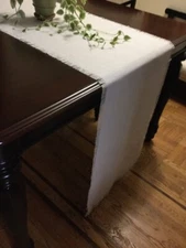 White 21 1/2 X 146" Table Runner With 1 1/4" Fringe Edges