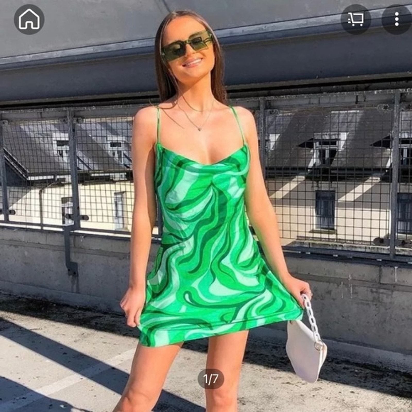 Zara Safia Dress Women's M Green Swirl Satin Mini Sleeveless Print Cowl  Neck | eBay