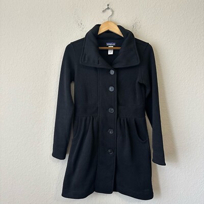 PATAGONIA Better Sweater Long Coat Womens Sz S Black Fleece Button-Down  Outdoor