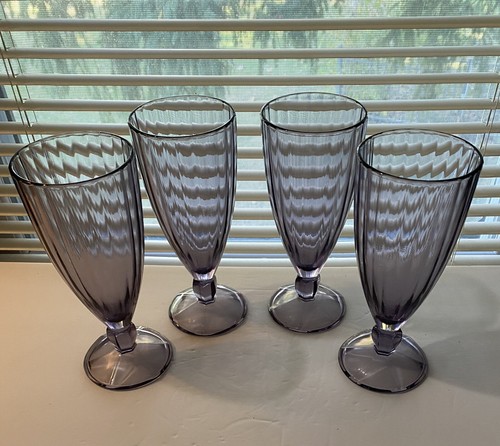 4 Lavander Vertical Ribbed Footed Tumblers 7.5"H - Picture 2 of 4