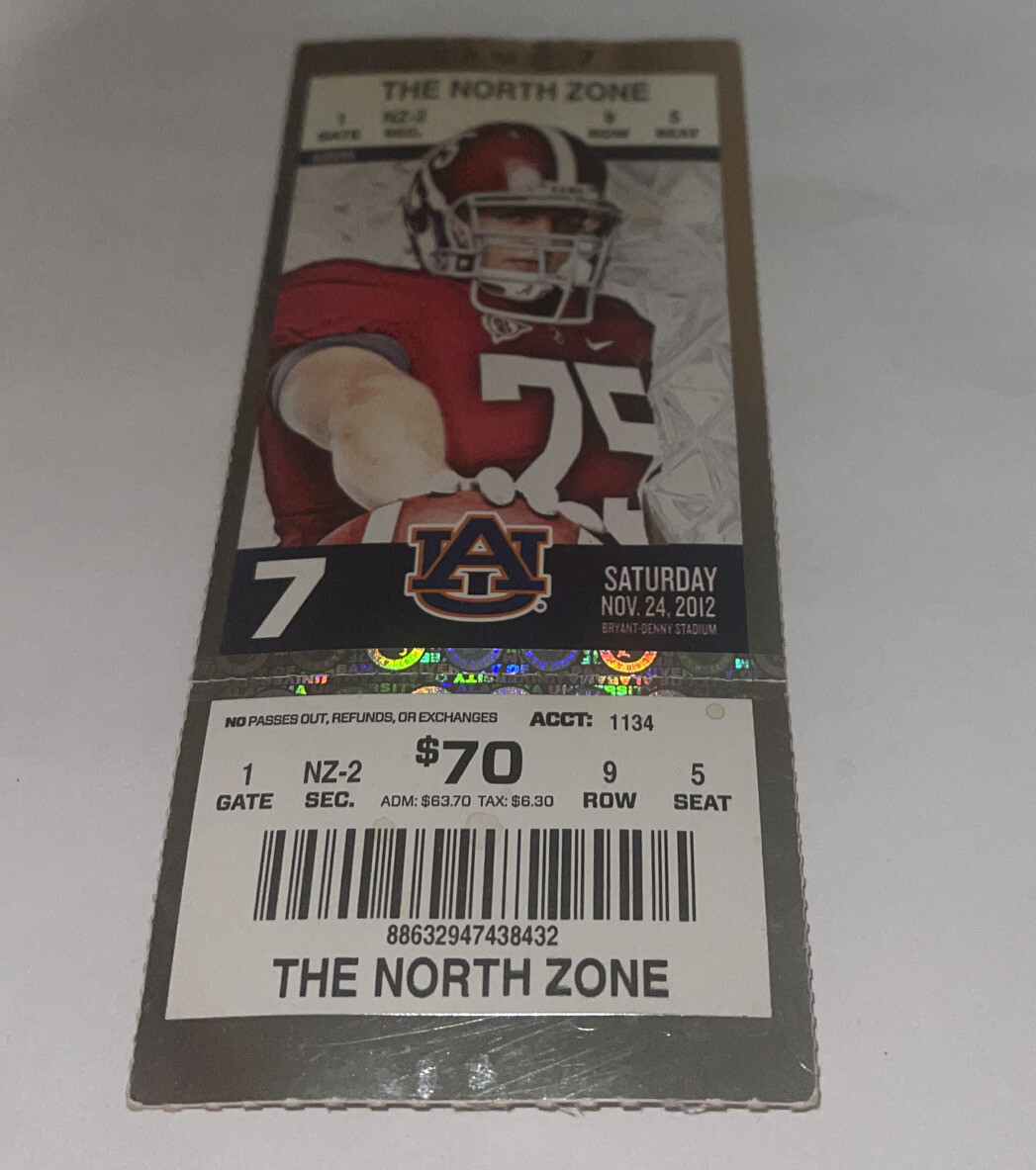 Alabama Football Vs Auburn game Day ticket Stub. 2012. | eBay