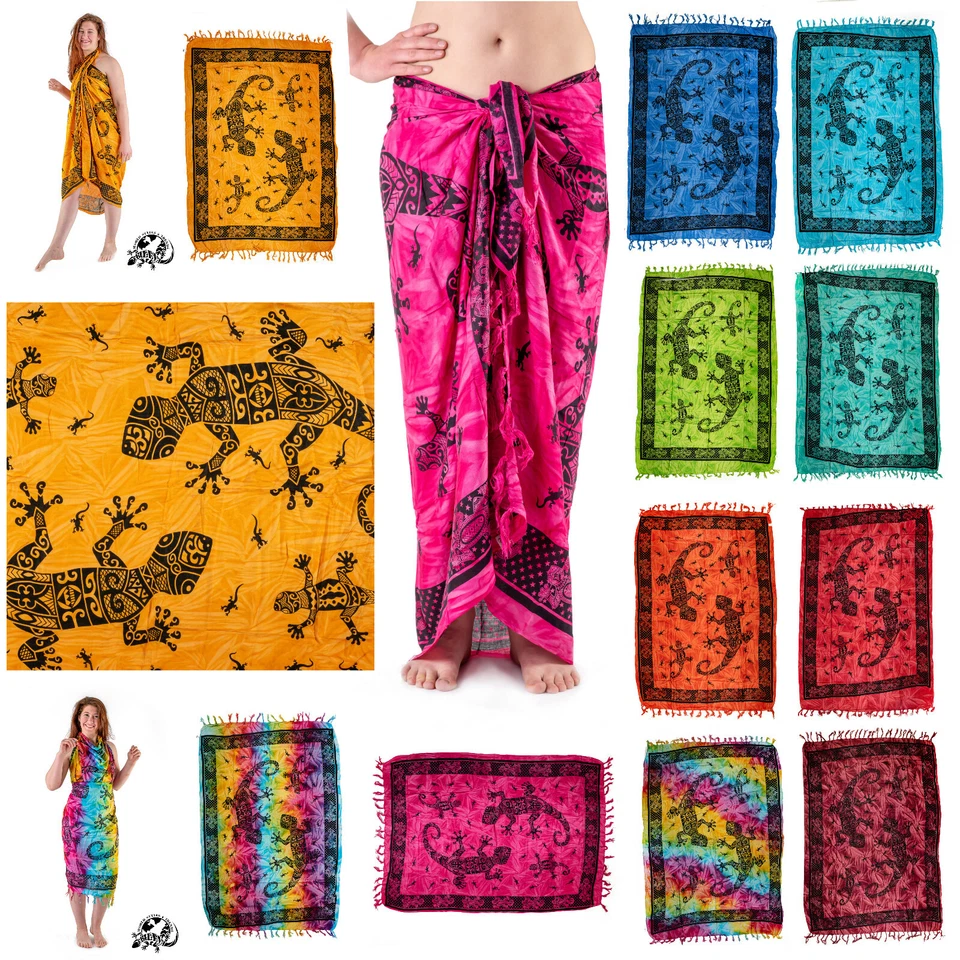Sarong + Gratis Sarongschnalle Gekko Wickeltuch Sari Pareo Lungi Wickelrock