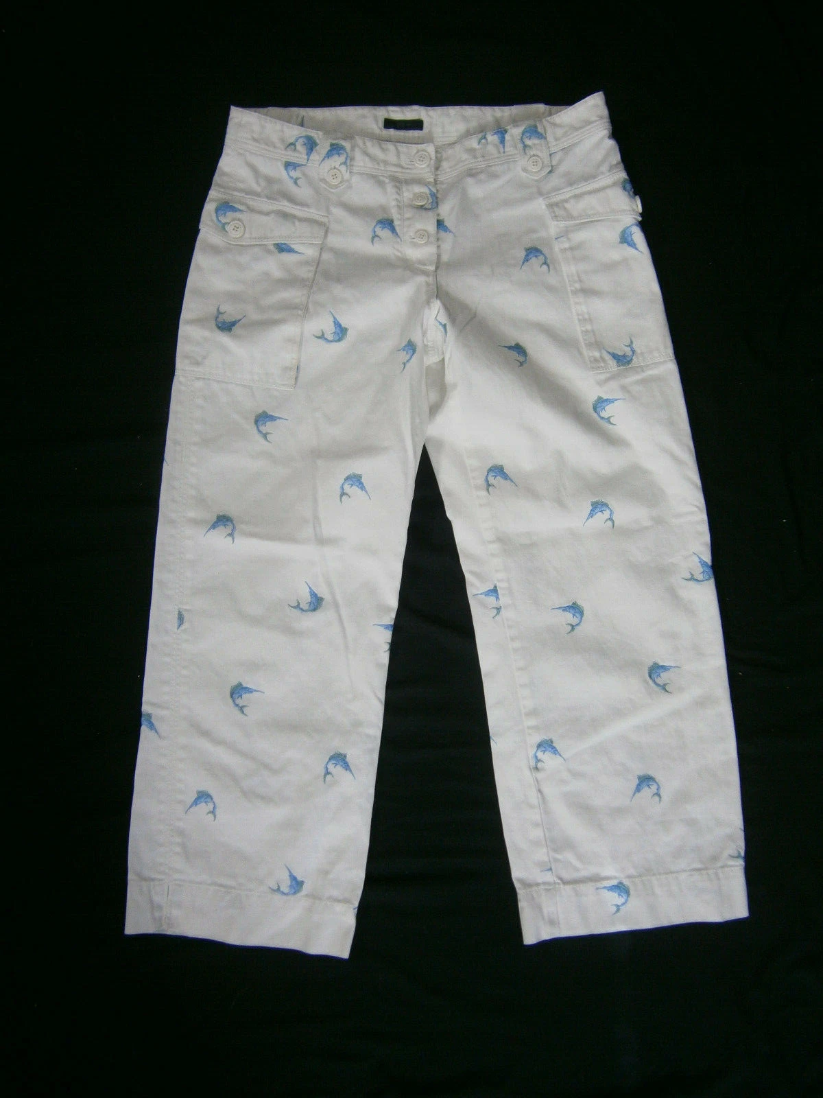 J. Crew Womens Capri Crop Pants White Swordfish Motif 32" Waist New Sample