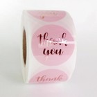 Thank You Pink Stickers Large Presents Card, Box 38mm Seal, 50pc