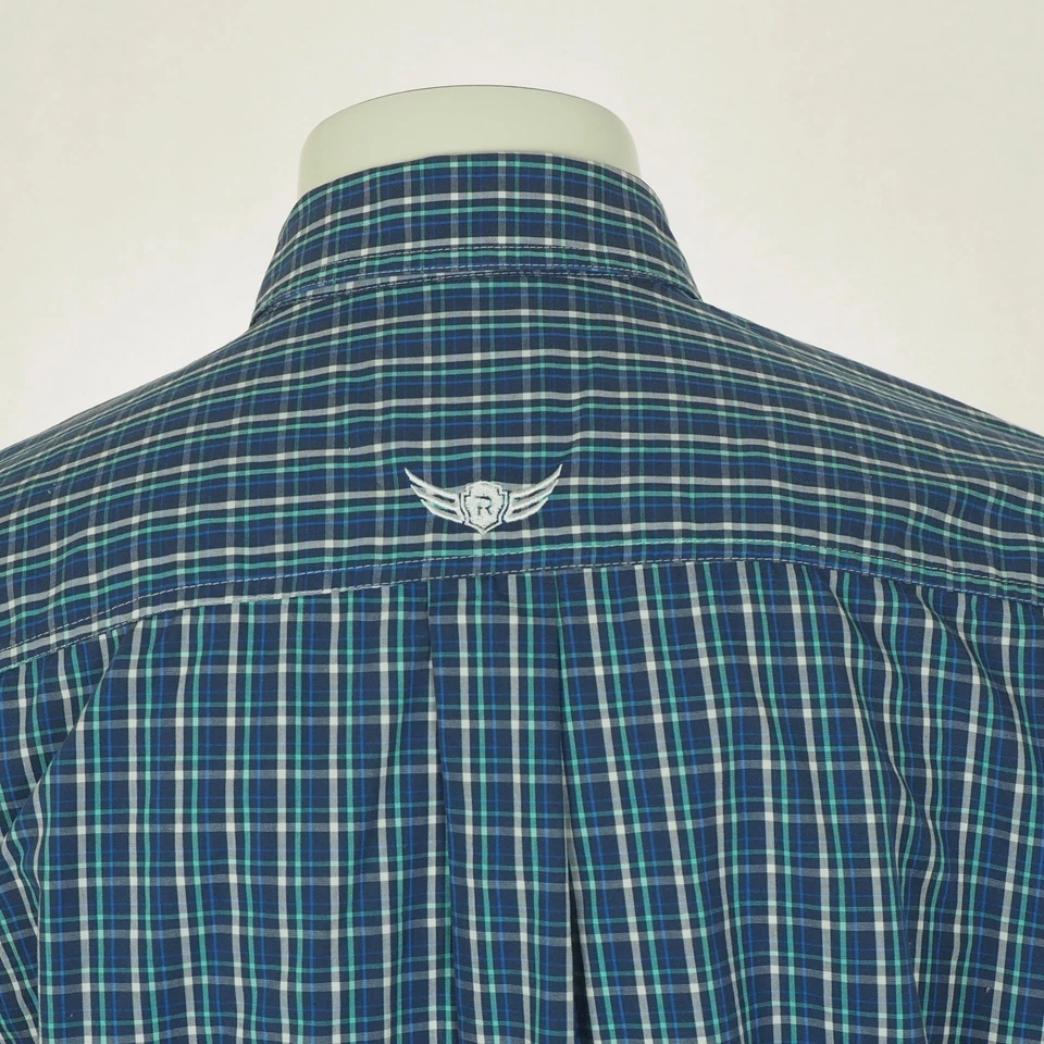 Camisa masculina Ariat implacável com botões grande azul xadrez algodão cowboy faroeste - Imagem 3 de 4