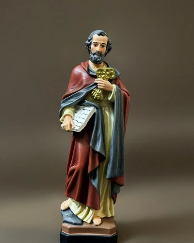 12in St Peter Apostle Statue with Keys Hand Painted Catholic Altar Decor - Picture 1 of 14