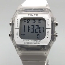 Timex Activity Tracker Watch Women TW5M66400 35mm White Tone Indiglo Clear Case