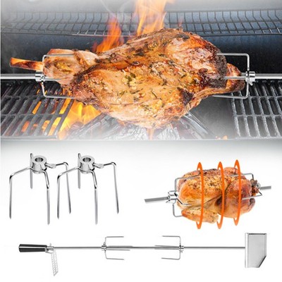 BBQ Grillspieß Drehspieß Edelstahl 220V-240V Motor Automatisch +4x Fleischnadeln