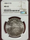 1884-O Morgan Silver $1 Dollar - NGC MS63