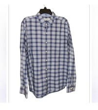 Tommy Bahama Plaid Cotton Woven Long Sleeve Button-Up Shirt Blue White Size L