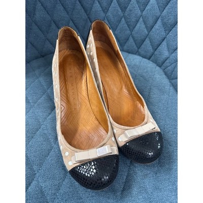 Chie Mihara Polka Dot Suede Pumps Snakeskin Cap Toe Bow Heels Tan Black 37