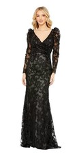 Mac Duggal 11324 Black Embellished Lace Long Sleeve V Neck Gown Size 8 798