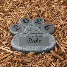 Pet Memorial Garden Stone Personalized NAME YEAR Dog Cat Paw Print Grave Marker