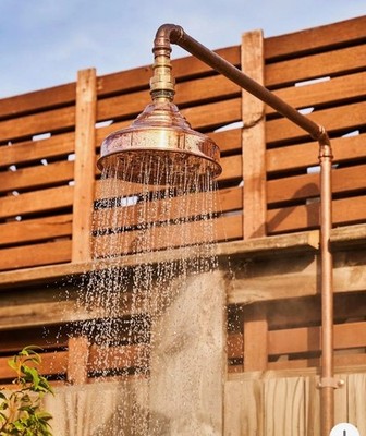 Brassna 12'' Solid Brass Outdoor Rainfall Shower Head Unlacquered Natural Patina 