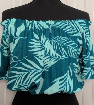 Paradise USA Tropical Print Off-Shoulder Crop Top Size S