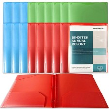 18 Pack Heavyduty Plastic 2-Pocket Folders with Prongs and Clear Front Pocket...