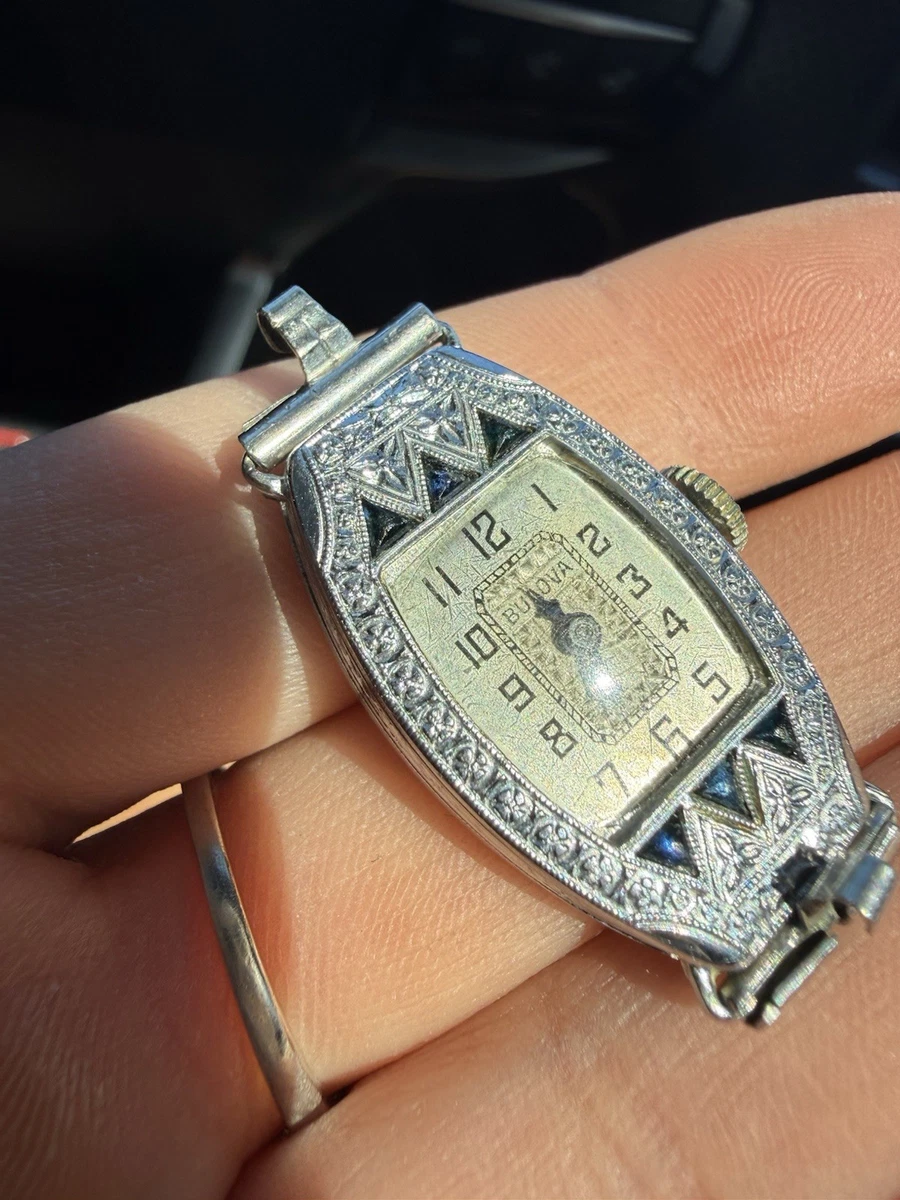 ART DECO BULOVA 1924 GOLD FILLED & SAPPHIRE MISS LIBERTY Case manual Wind Watch Art Deco BULOVA 1924 Gold Filled & Sapphire Miss Liberty  main image 2