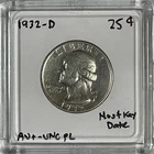 MOST KEY DATE 1932 D Washington Silver Quarter - EXTREMELY RARE HIGH GRADE # 1