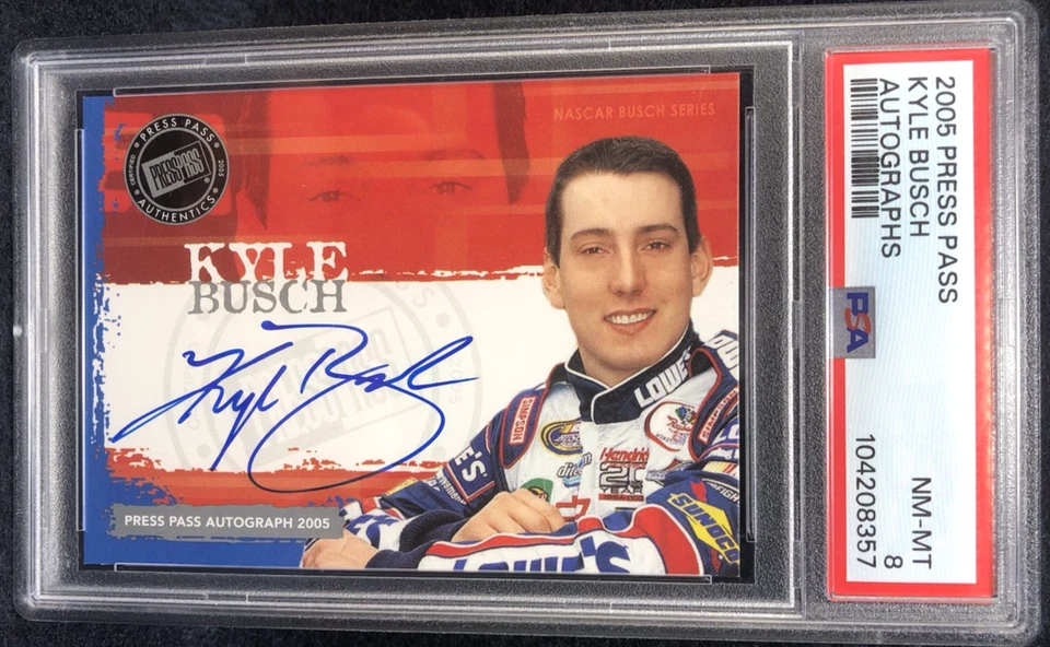 Kyle Busch Rookie 2005 Press Pass Racing Autograph PSA Graded 8 - Image 2 of 3