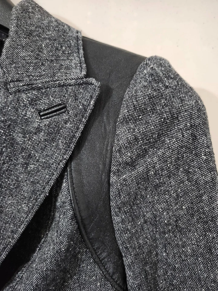 Chaqueta Bebe Mujer 6 Carbón Blazer 2 Botones Mezcla Lana Tweed Textura Peplum Foto 4 de 4