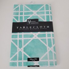 Flannel Back Vinyl 52x70 Teal White Tablecloth NEW