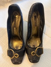 Louis Vuitton Denim Pumps Size 24cm Monogram Antique Buckle High Heel