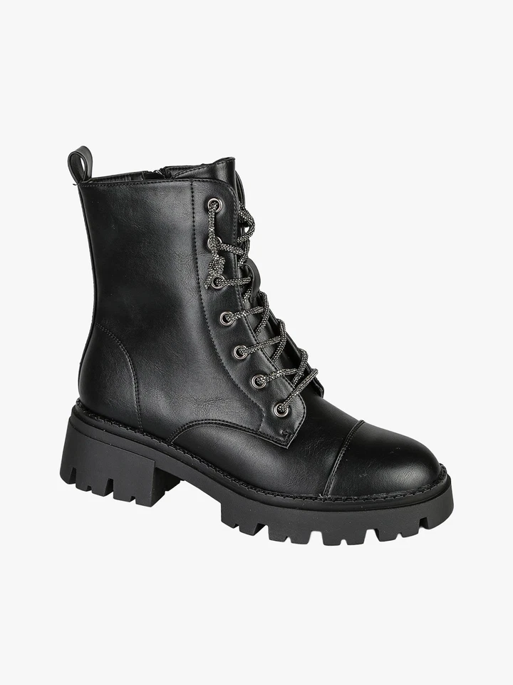 Energy Anfibi donna con lacci di strass e suola chunky - nero - Immagine 3 di 4