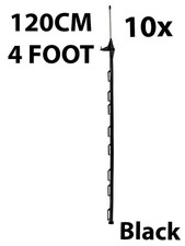10 x 4ft (120cm) Electric Fence Black Poly Posts fence Stakes tape rope
