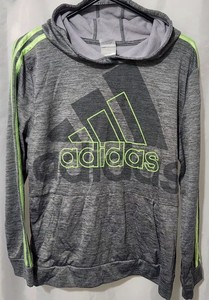 Adidas Hoodie Neon Stitched Gray Yellow Stripes Youth Sz.xl 18/20
