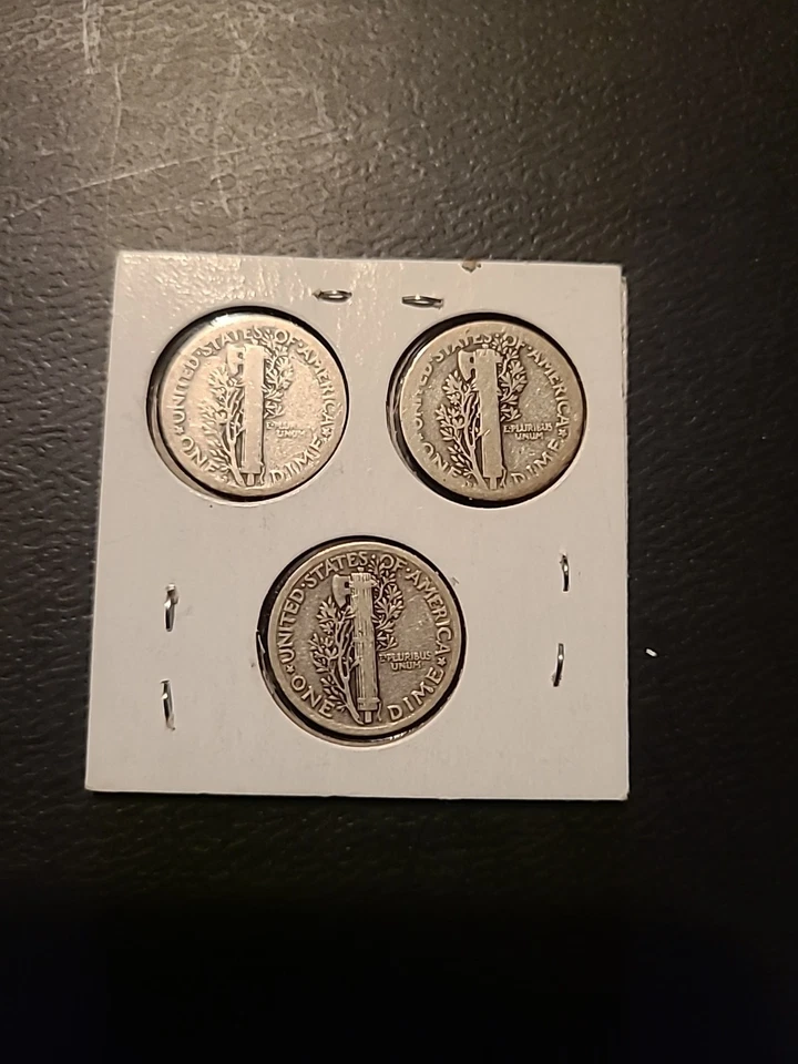 LOTE DE TRES MONEDAS DE DIEZ CENTAVOS DE PLATA MERCURIO 1919-P D S Foto 4 de 4