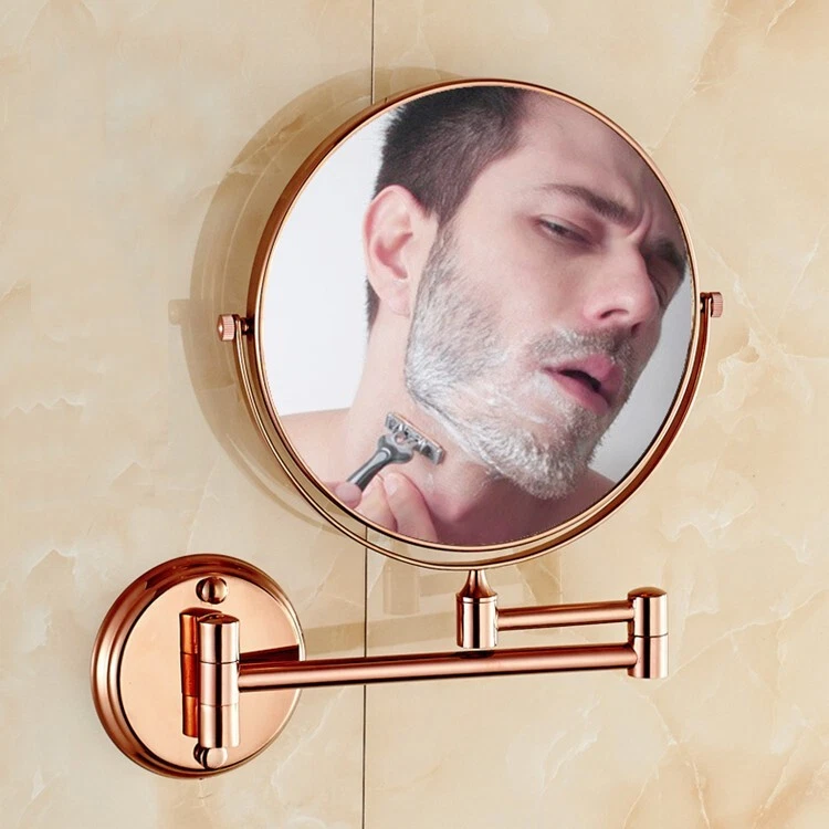 Rose Gold Folding Bathroom Makeup Mirror Wall Mount Vanity Mirror 3x Magnifying