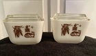 Vintage PYREX 2 Early American White Brown Cat Corn Refrigerator Dish 501-B Lids