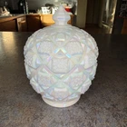 Vintage Westmoreland Old Quilt Round Iridescent Milk Glass Candy Dish With Lid