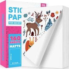 QYH Sticker Paper for Inkjet Printer - 160 Sheets Matte Printable Vinyl Sticker 
